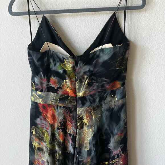 Nicole Miller Collection Silk Formal Floral Gold Metallic Maxi Dress - Picture 5 of 12